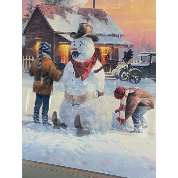 Vintage Home Interiors Jack Sorenson Children Building Cowboy Snowman Framed Pri - Picture 2 of 7